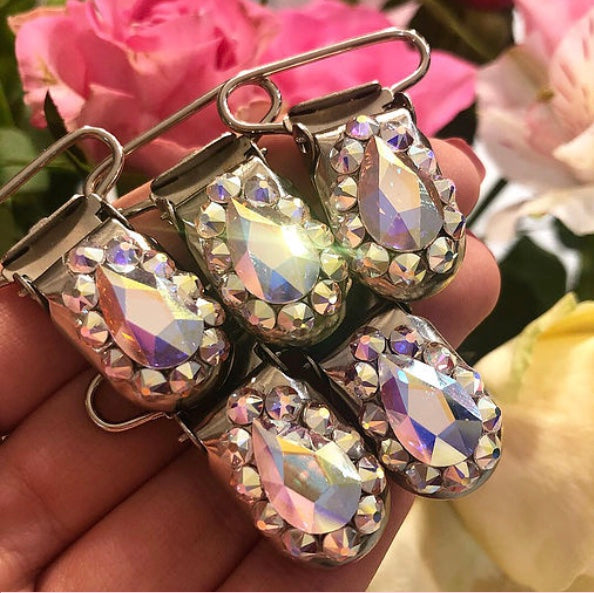 Pear Drop Crystal AB Number Clip (Made With Swarovski)
