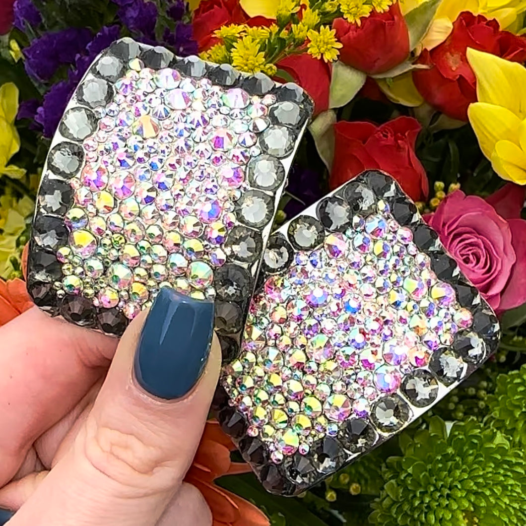 (READY TO SHIP) 'Perfect Pair' Grey/Black Colour Crystal Chaos Heavy Buckles (Made With Rhinestone)