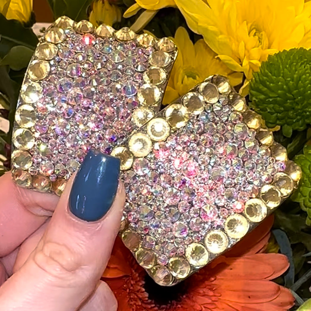 (READY TO SHIP) 'Perfect Pair' Pastel Yellow Colour Crystal Chaos Heavy Buckles (Made With Rhinestone)