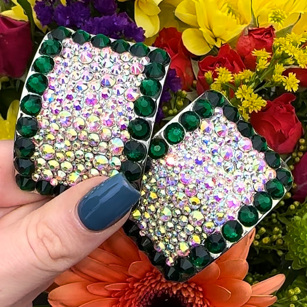 (READY TO SHIP) 'Perfect Pair' Emerald Colour Crystal Chaos Heavy Buckles (Made With Rhinestone)