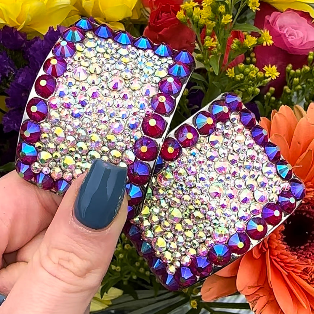 (READY TO SHIP) 'Perfect Pair' Fuchsia Shimmer Colour Crystal Chaos Heavy Buckles (Made With Rhinestone)