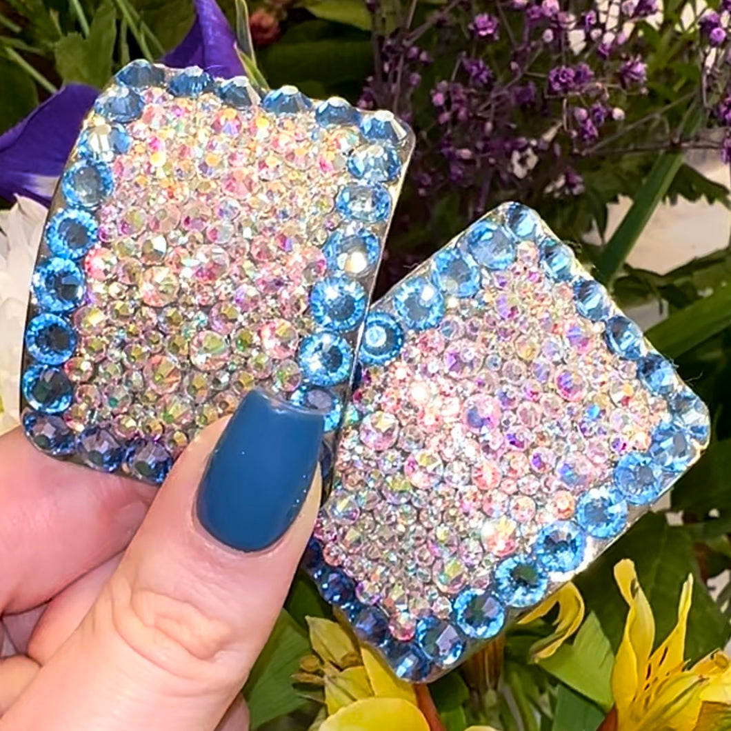 (READY TO SHIP) 'Perfect Pair' Aqua Colour Crystal Chaos Heavy Buckles (Made With Rhinestone)